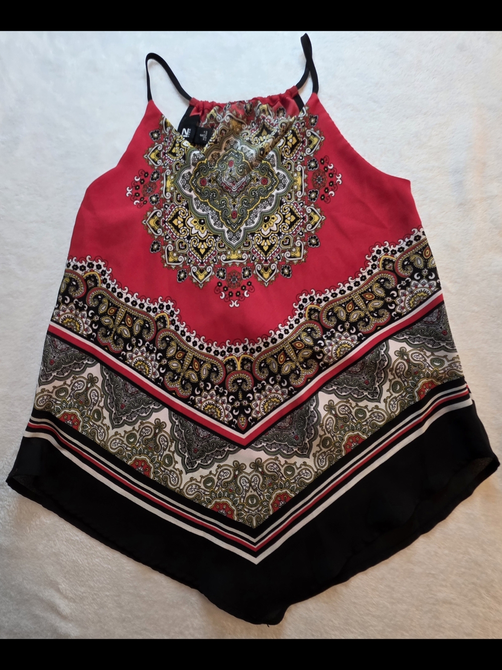 Iz Byer Women's Size Small Paisley Print Sleeveless Halter Tank Top Boho Red